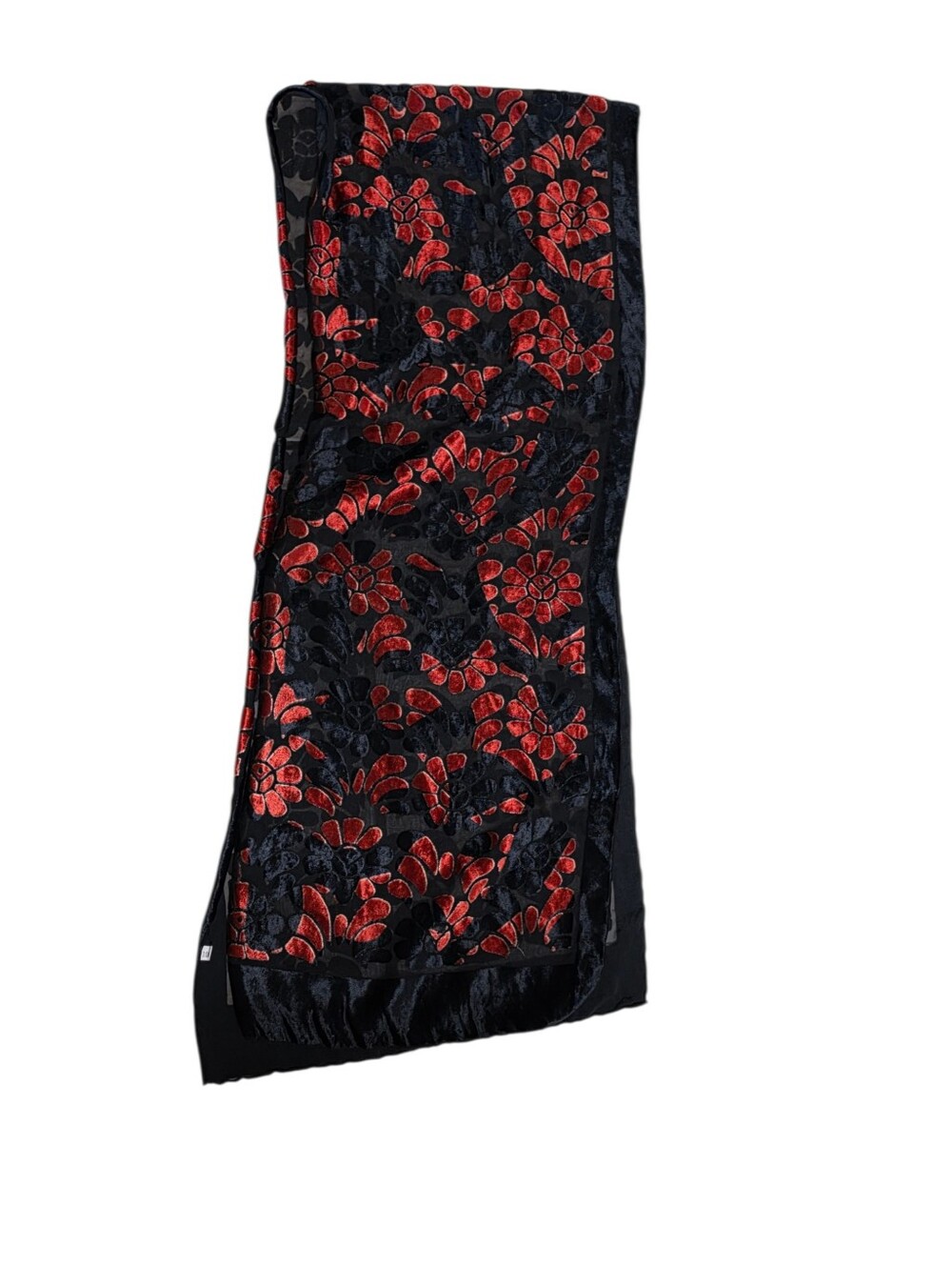 Red & Black 100% Silk Burnout Velvet Scarf 13"X58"